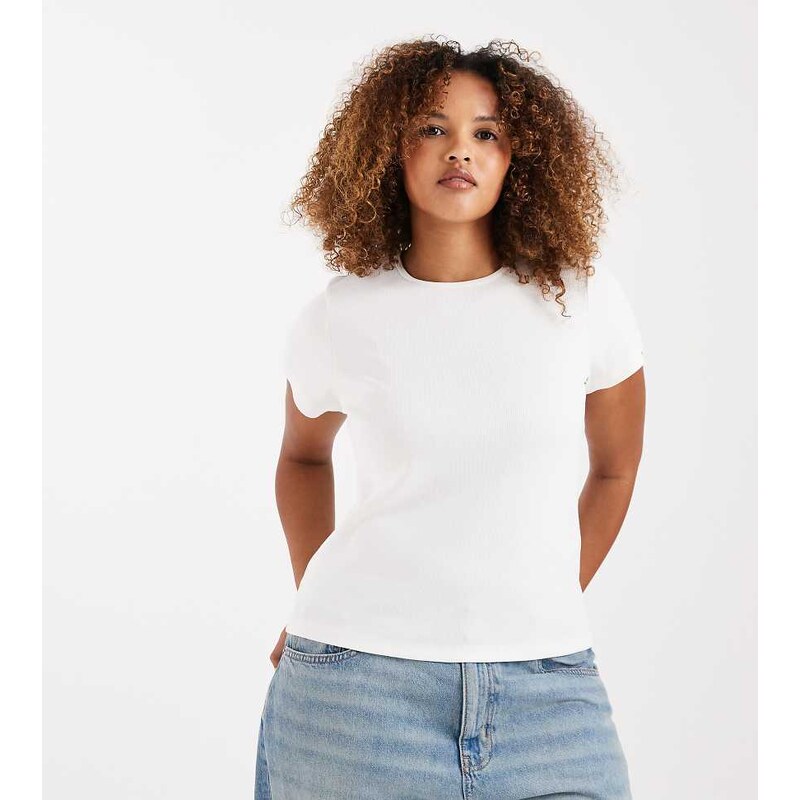 Vero Moda Curve ribbed round neck t-shirt in white