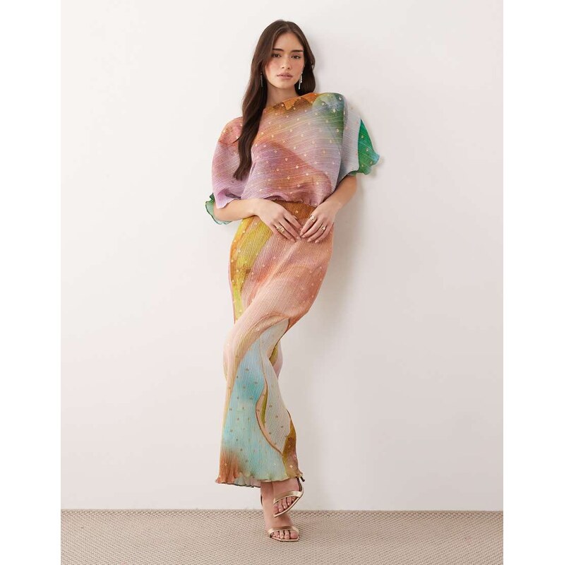Never Fully Dressed Tilly off shoulder plisse maxi dress in