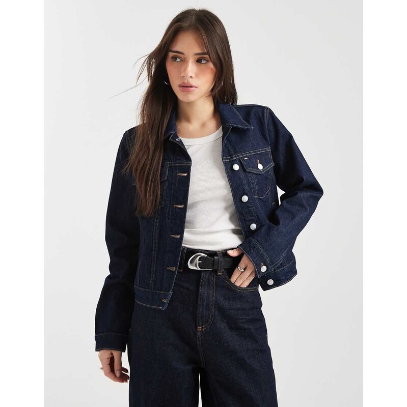 Tommy Jeans classic denim trucker jacket in dark wash blue 113001055