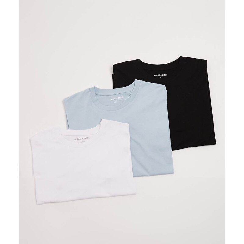 Jack & Jones 3 pack relaxed t-shirts in white/blue/black-Multi