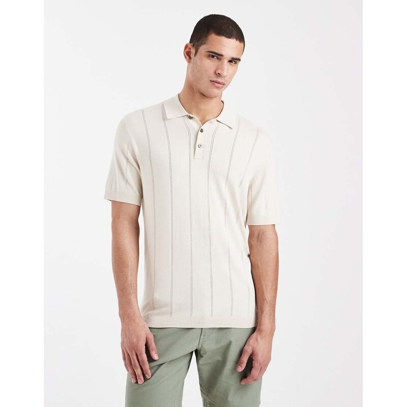 Jack & Jones Premium knitted polo in cream-White
