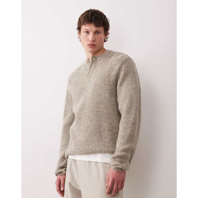 ASOS DESIGN ASOS DEISGN relaxed knitted henley in stone-Green