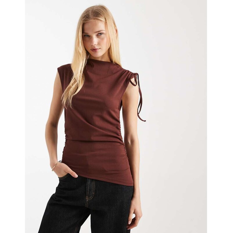ASOS DESIGN sleeveless asymmetric top with ruched shoulder in