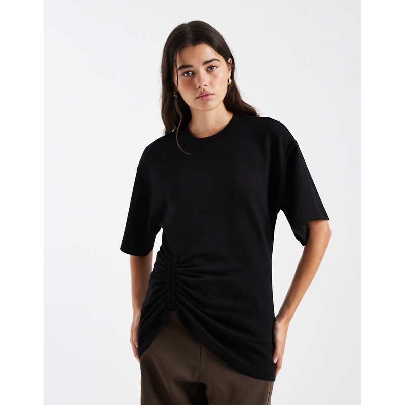 ASOS DESIGN short sleeve with ruching top in black