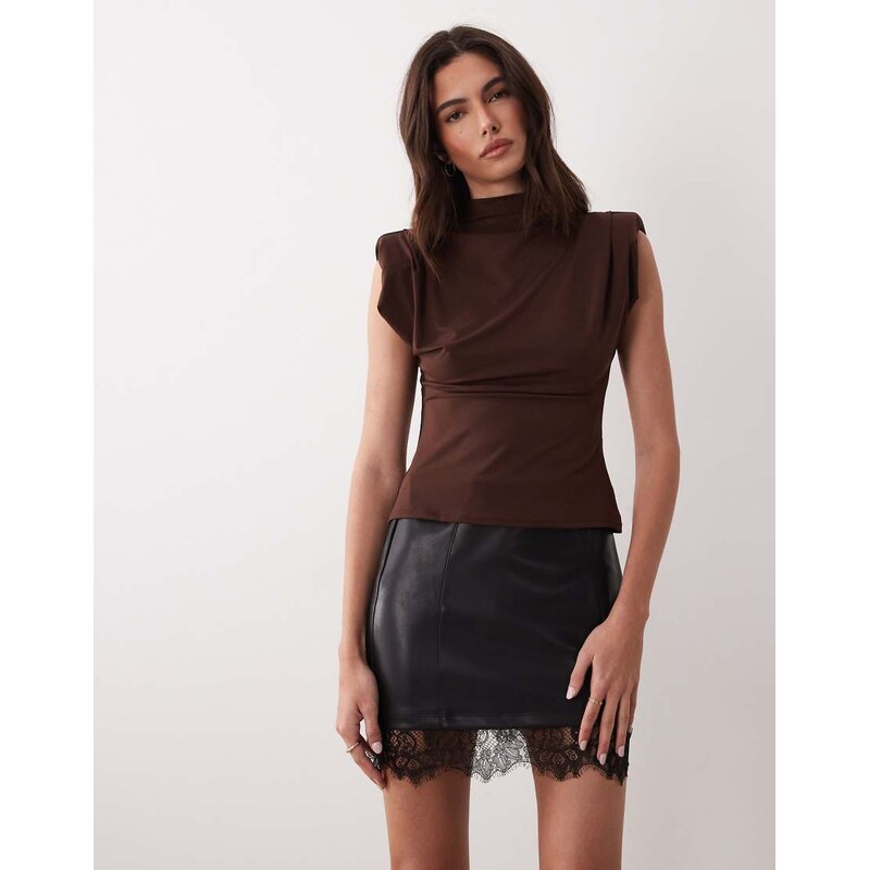 ASOS DESIGN PU mini skirt with lace hem detail in black