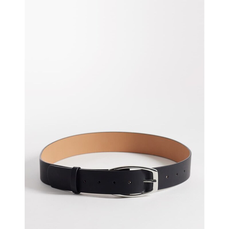 ASOS DESIGN waist and hip square half moon buckle belt in black 113001144