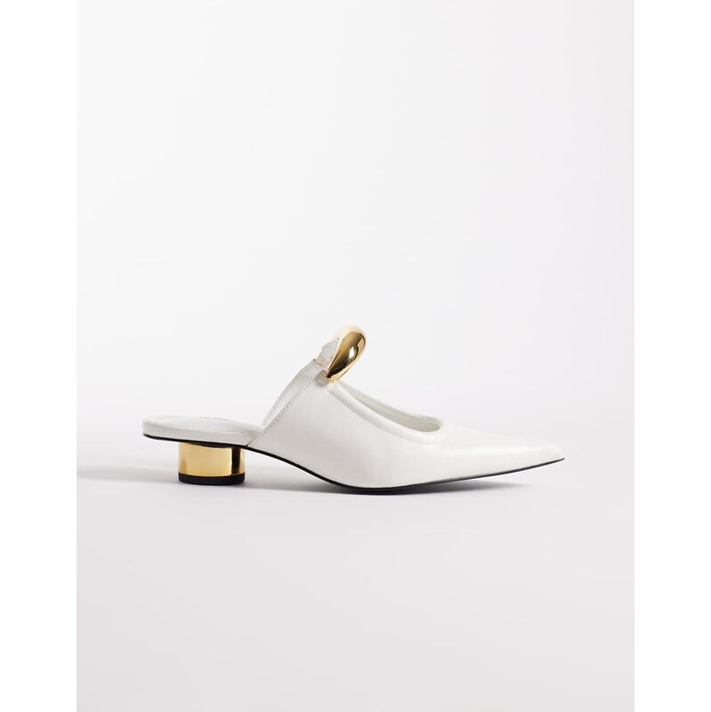 JW PEI Helena mules with gold metal detail in white