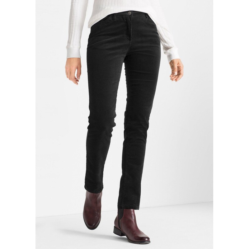 bonprix Strečové manšestrové kalhoty, Slim Fit černá Žena 114482964