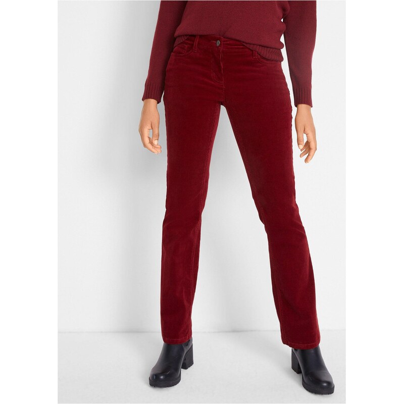 bonprix Strečové manšestrové kalhoty, Bootcut červená Žena