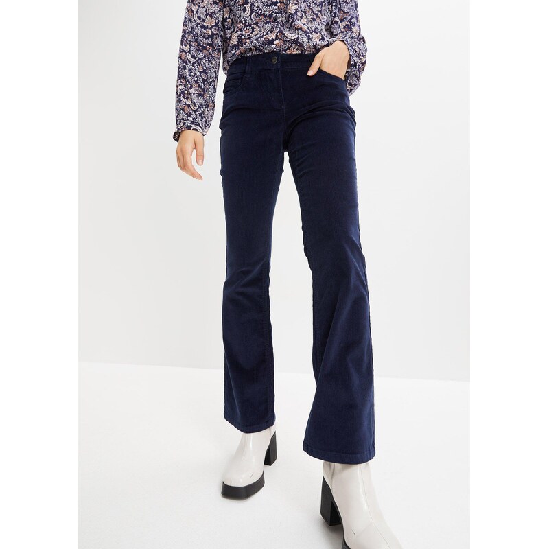bonprix Strečové manšestrové kalhoty, Bootcut modrá Žena 115745436