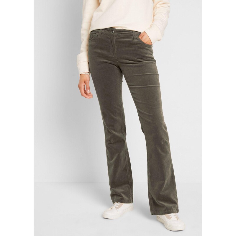 bonprix Strečové manšestrové kalhoty, Bootcut zelená Žena 115721612