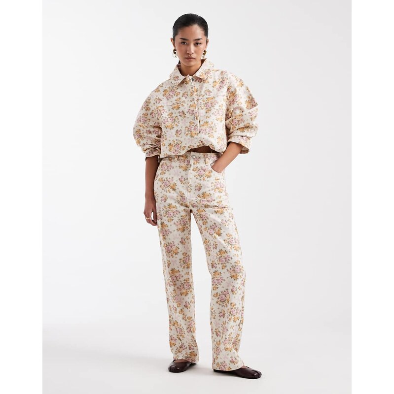 Miss Selfridge all over floral denim straight leg jean co ord-Multi 113306190