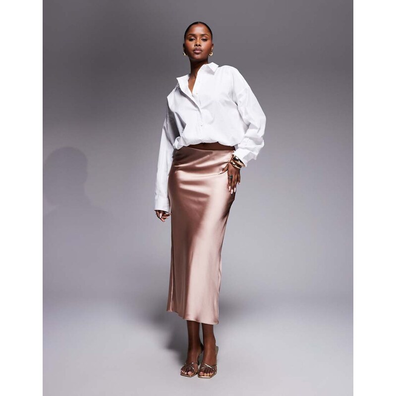 River Island satin maxi skirt in pink 113029485