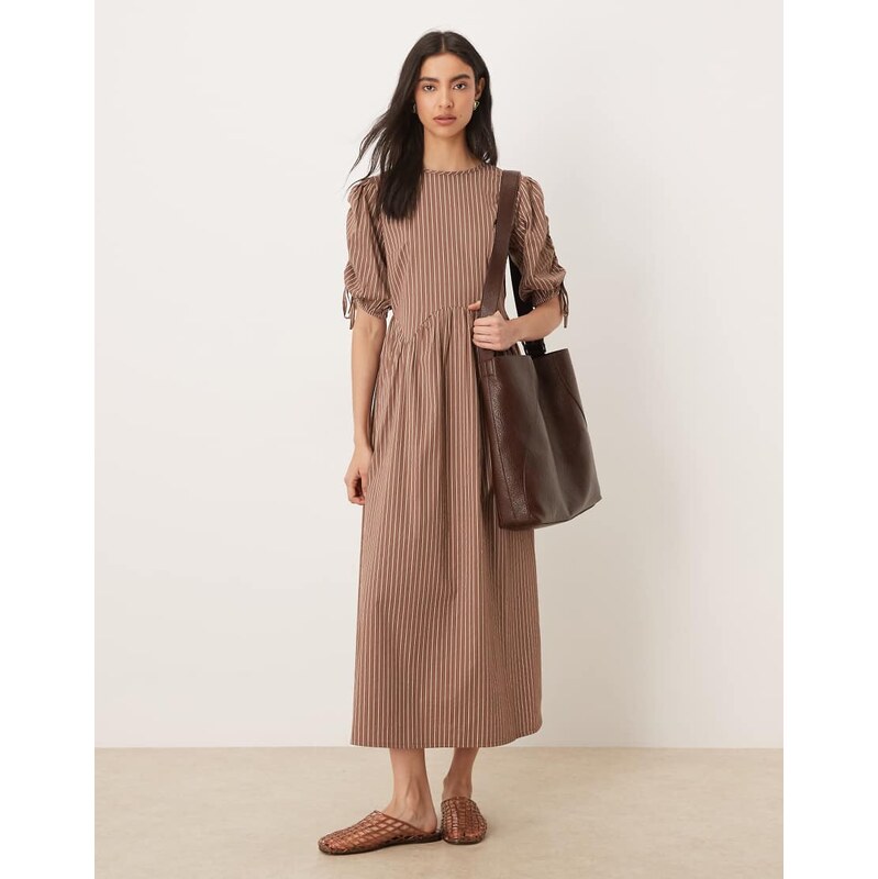 Wednesdays Girl print tie-shoulder midaxi dress in brown stripe