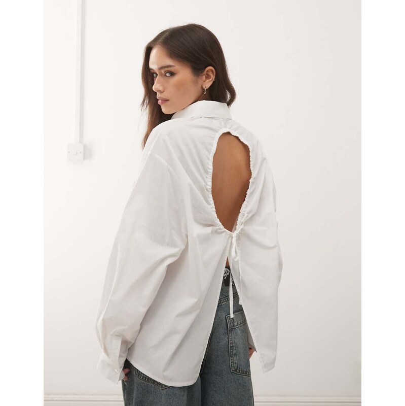 COLLUSION oversized shirt with cut out back detail in white 115167628