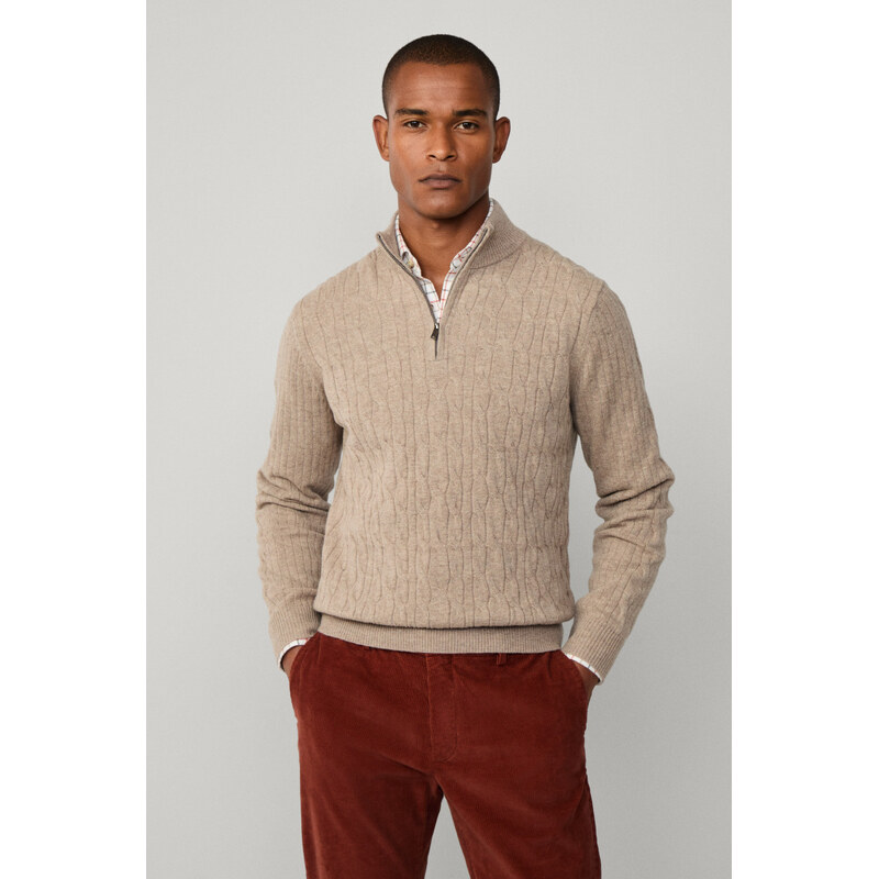 SVETR HACKETT LONDON LAMBSWOOL CABLE HZIP