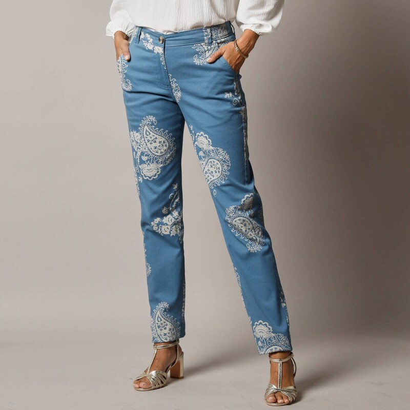 Blancheporte Chino kalhoty s paisley potiskem modrošedá
