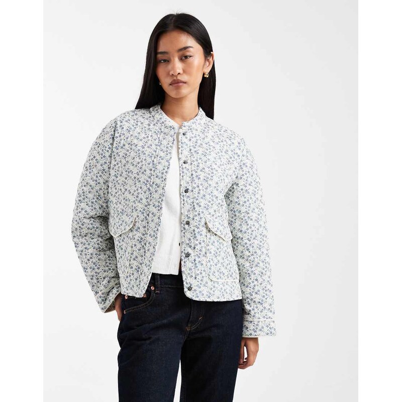 ONLY quilted jacket in blue floral print