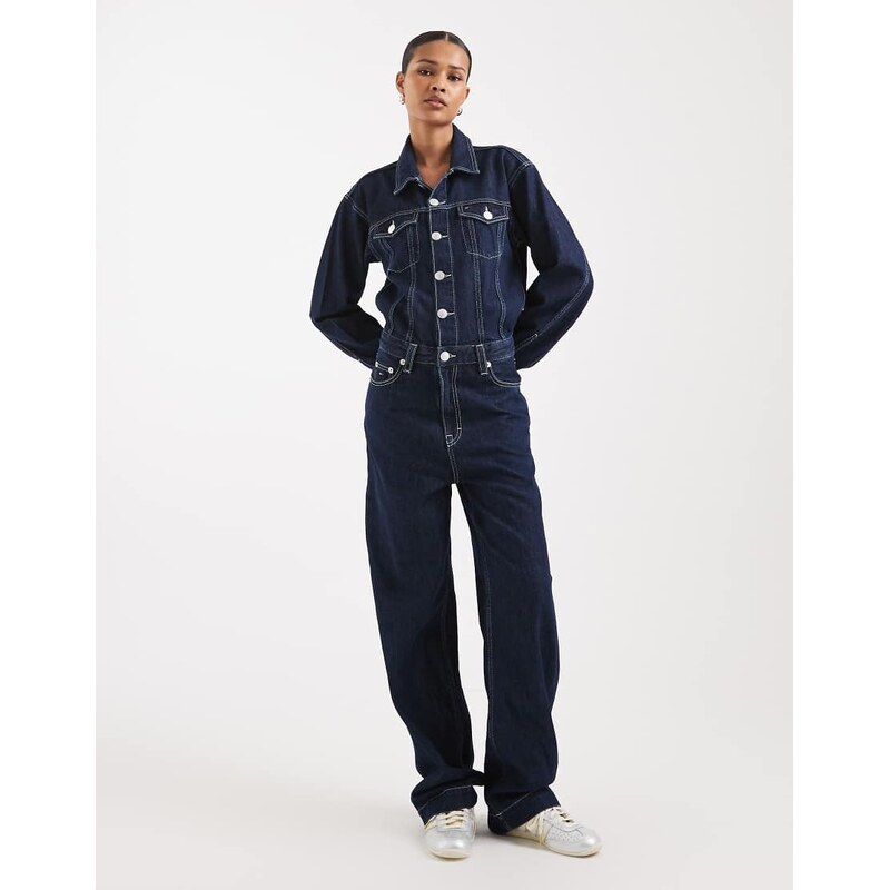 Tommy Jeans denim jumpsuit in dark wash blue