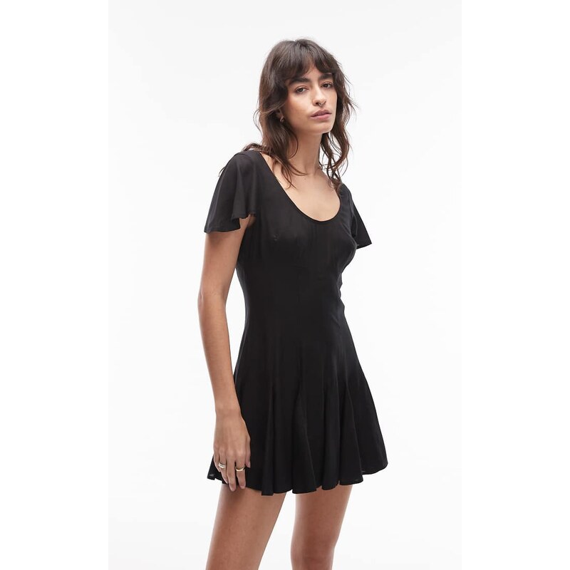 ASOS DESIGN mini tea dress with godet hem in black