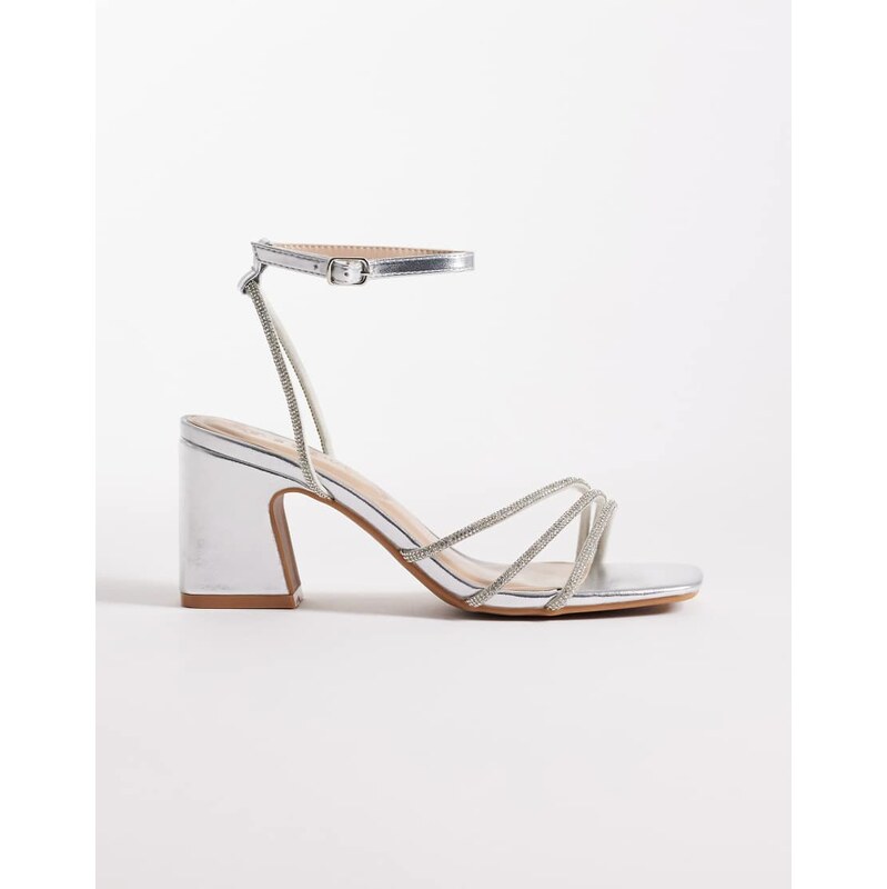 SEQWL Leal barely there block heel in silver 115517685