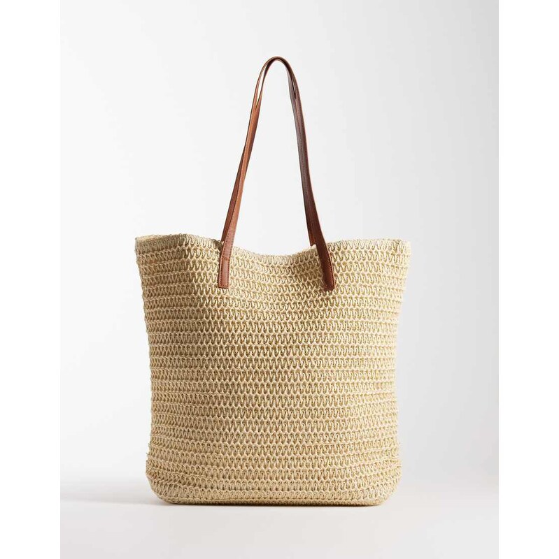Vero Moda large straw tote beachbag in natural-Neutral 113014644
