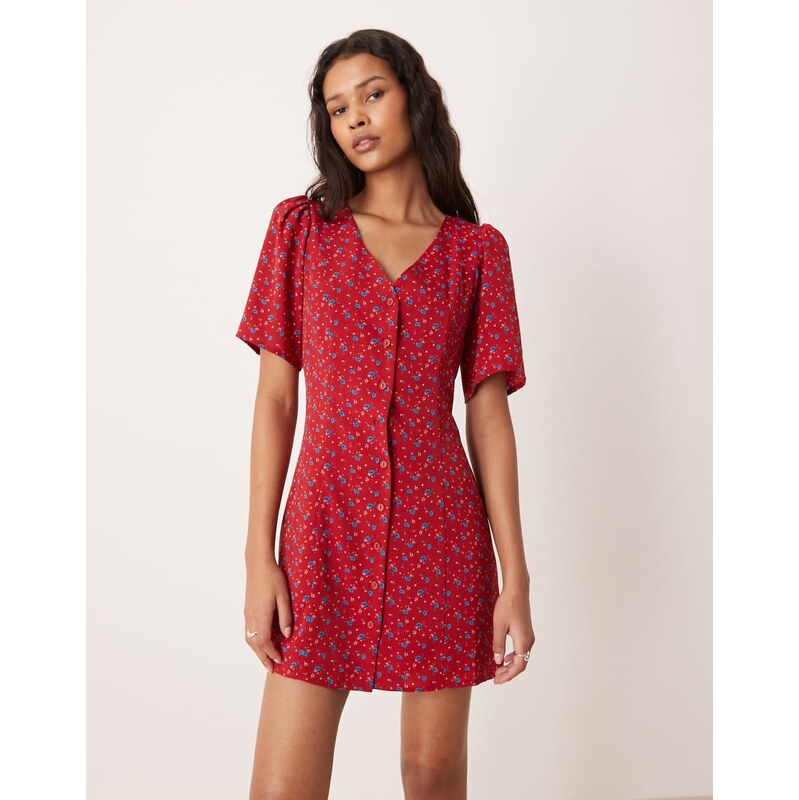Glamorous short sleeve button down mini dress in floral-Multi 115165595