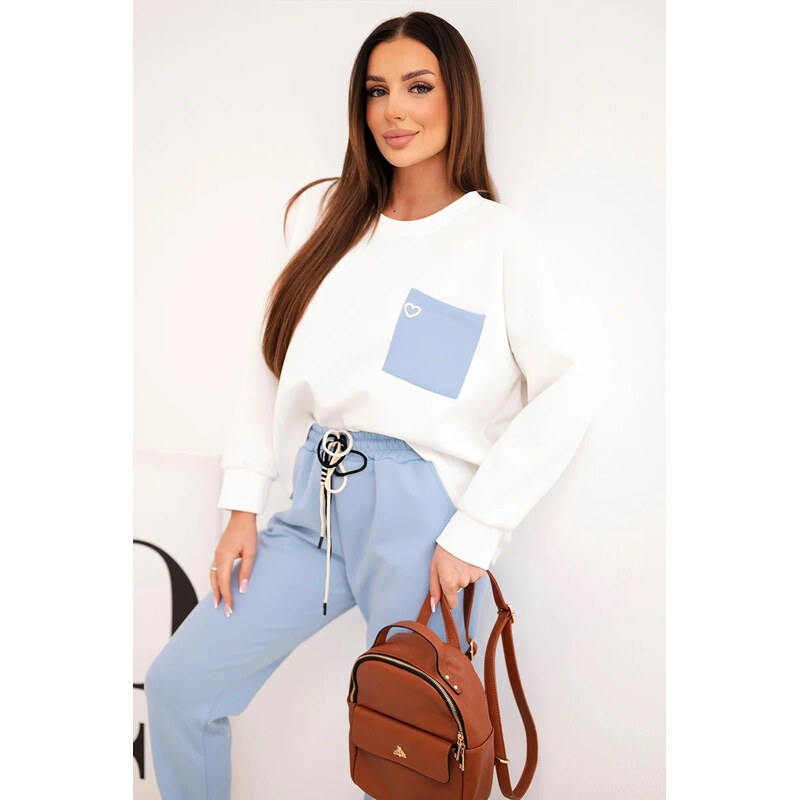 K-Fashion Dámský komplet máslový s kontrastní kapsou modrý