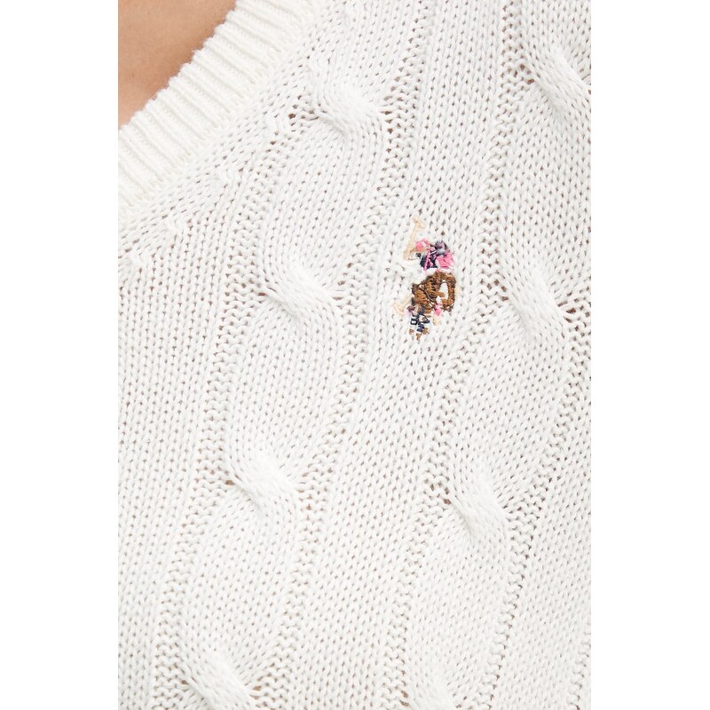 U.S. Polo Assn. svetr dámský bavlněný V-NECK CABLE