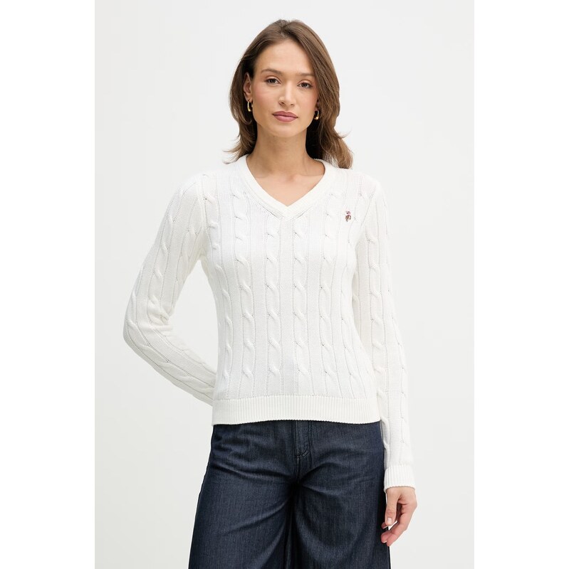 U.S. Polo Assn. svetr dámský bavlněný V-NECK CABLE