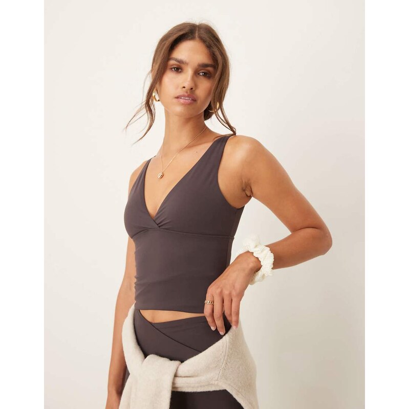 TALA DayFlex V neck vest longer length in espresso-Brown