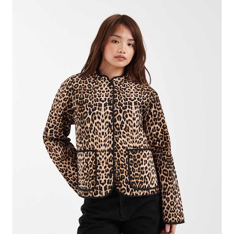 Vero Moda Petite quilted jacket in leopard print-Multi