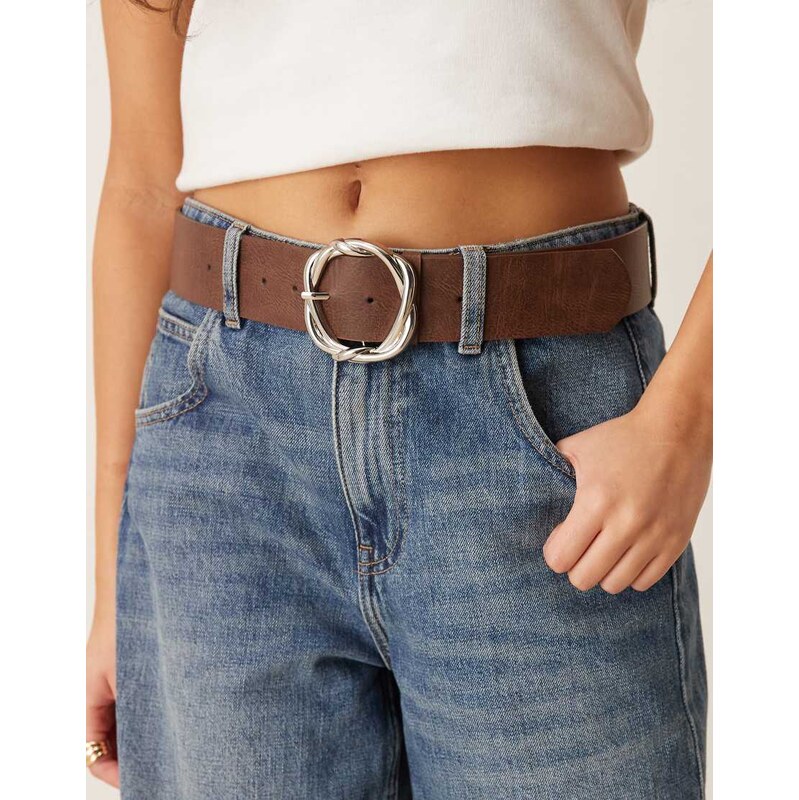 My Accessories wide belt twisted buckle in brown-Black