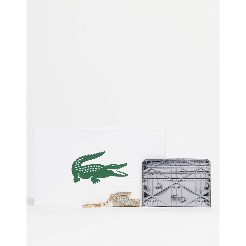 Lacoste card holder and key chain set in silver 113020255