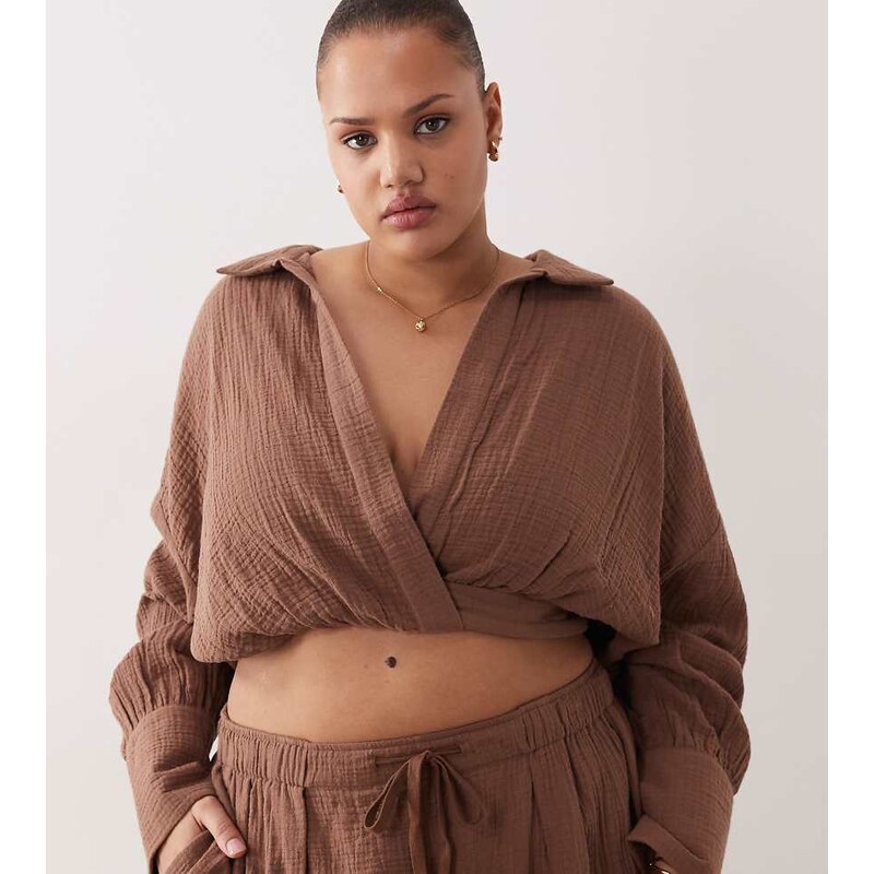 ASOS Curve ASOS DESIGN Curve Callie cheesecloth beach wrap front co 113014723