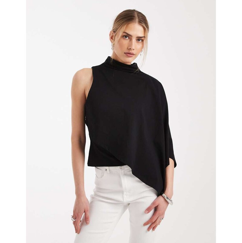 ASOS DESIGN one sleeve cape top in black