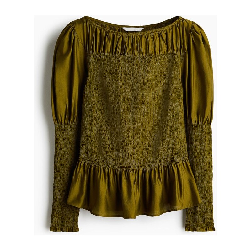 H&M - Halenka z viskózové směsis žabkováním - Tmavě Zelená Khaki