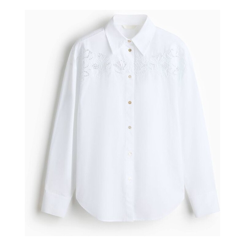 H&M - Bavlněná košiles madeirou - bílá 113015272
