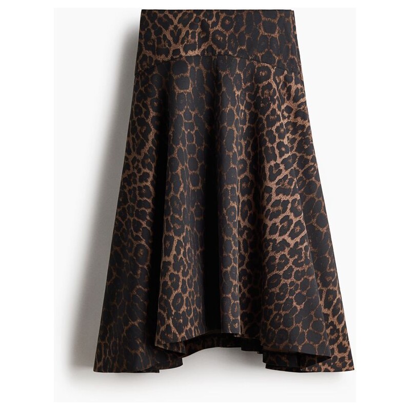 H&M - Keprová sukně Flared - Tmavě Hnědá/Leopardí Potisk