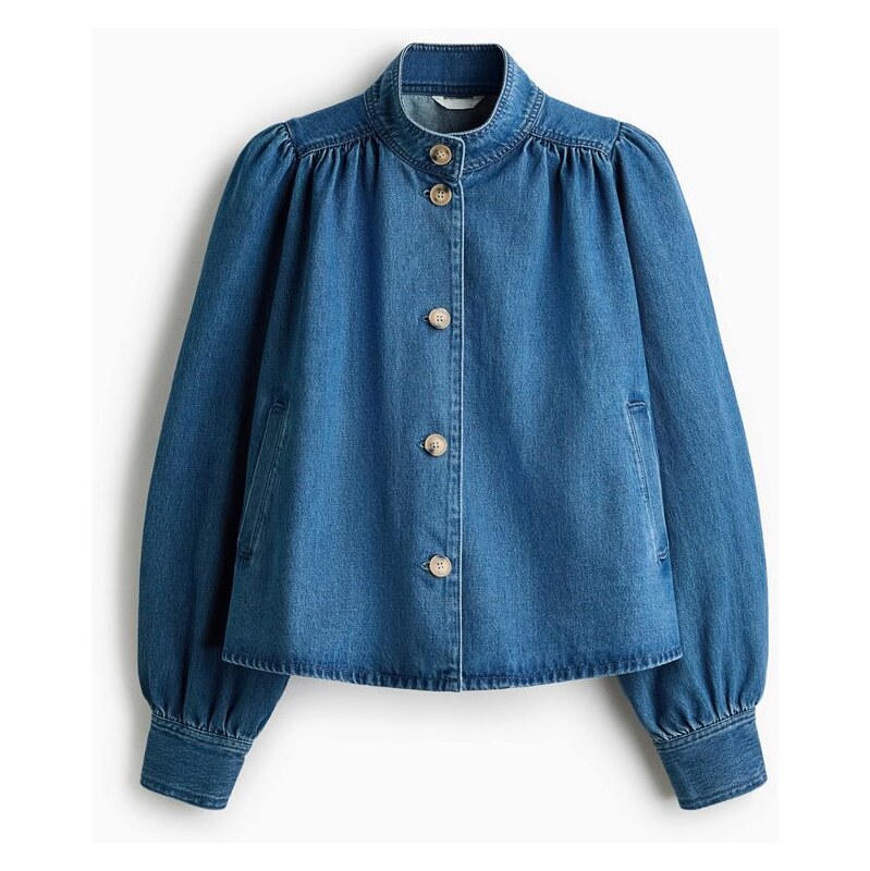 H&M - Keprová bundas nabíraným rukávem - Denim Blue