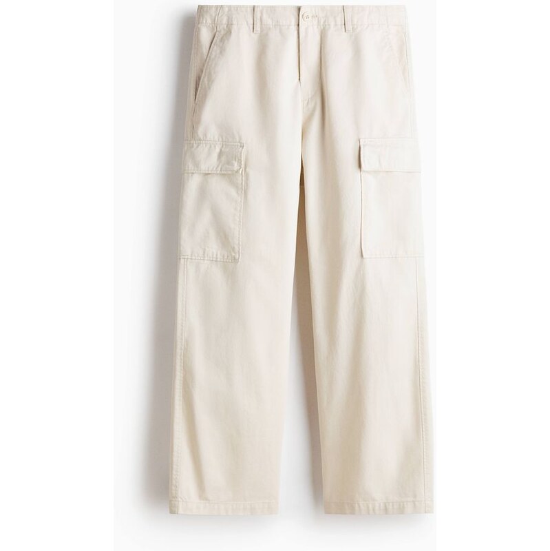 H&M - Bavlněné kalhoty cargo Relaxed Fit - Krémová