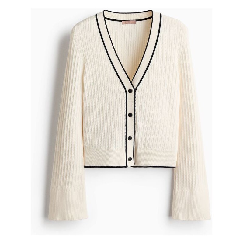 H&M - Propínací svetrs copánkovým vzorem - Krémová