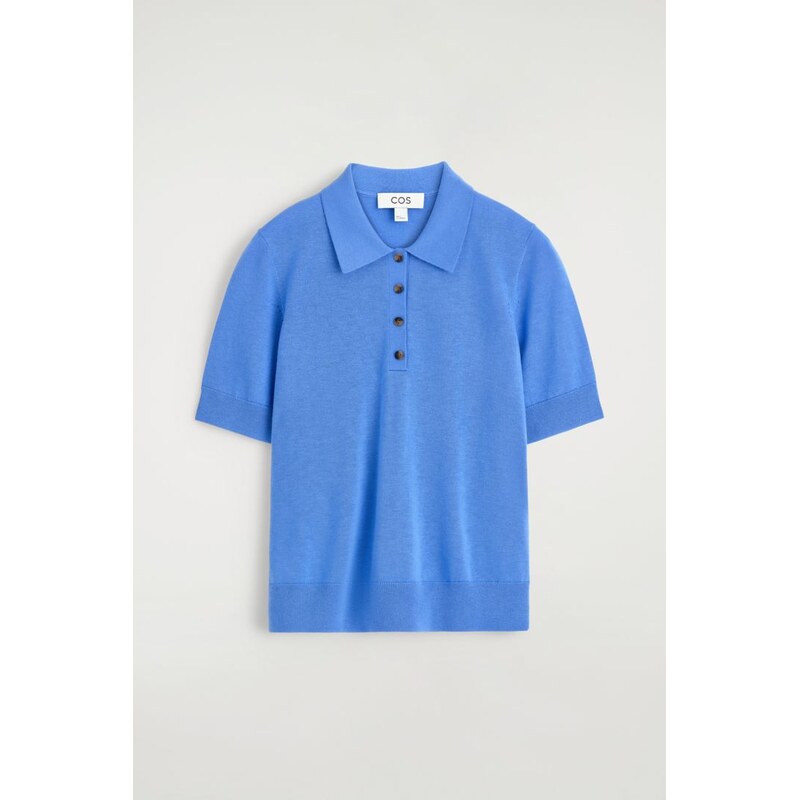 H&M - ZKRÁCENÉ POLO TRIČKO S VLNĚNOU SMĚSÍ - modrá 113015494