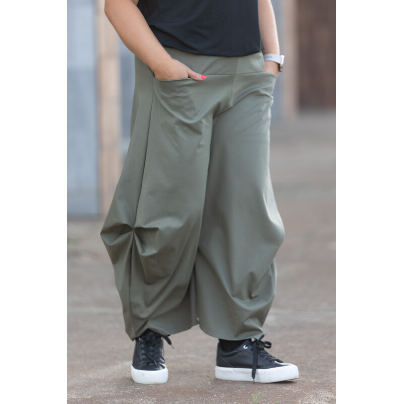 Italy fashion Dámské kalhoty HYGGE Barva: Khaki, Velikost: UNI: