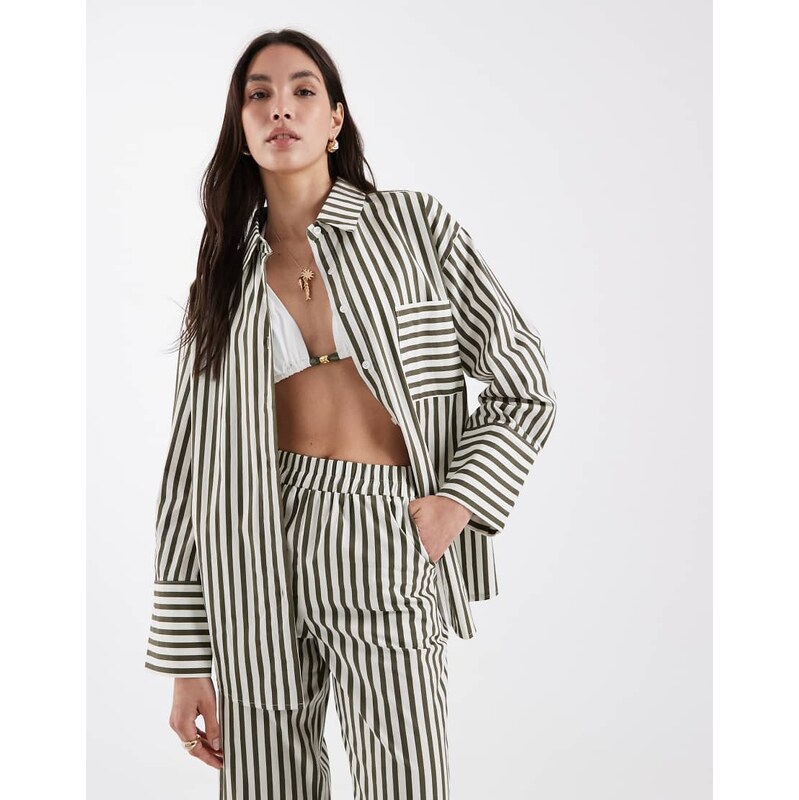 4th & Reckless cotton pocket front oversized beach shirt co-ord in 113020359