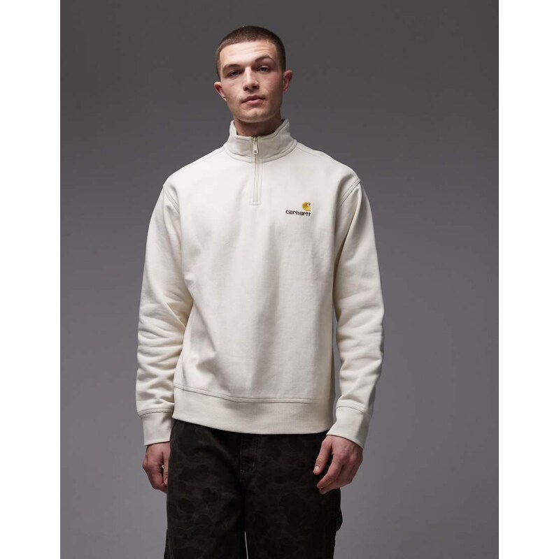 Carhartt WIP american script half zip sweatshirt in light beige