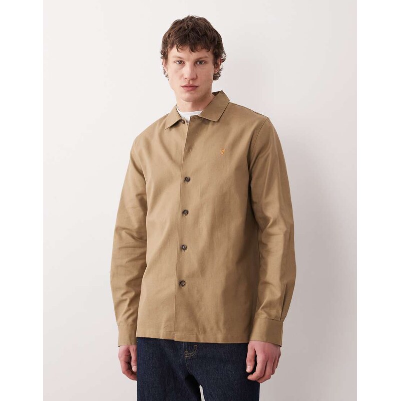 Farah Callier button through logo overshirt in beige-Neutral