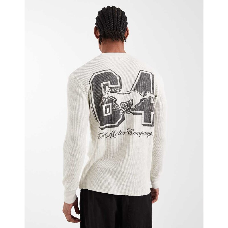 Hollister long sleeve top wth motor graphic in cream-White