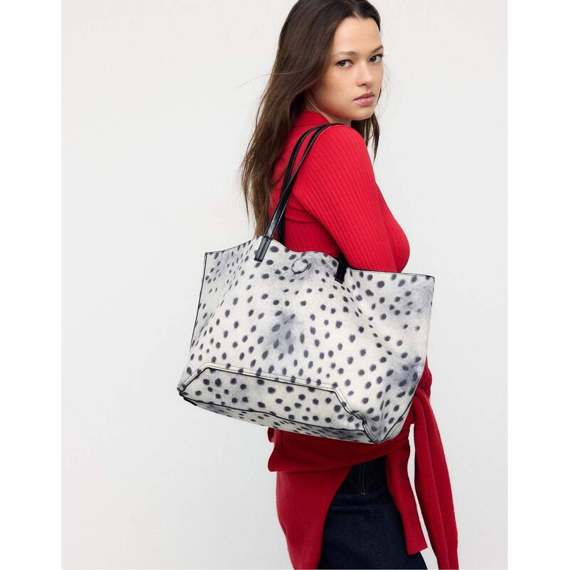 Stradivarius Reversible zebra print shopper bag in black 113020450