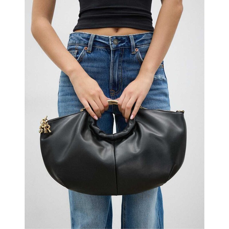 Stradivarius Crossbody bag with metal handle in black 113020459